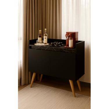 Imagem de Genérico, Armario Aparador Buffet 2 Portas Pés Palito Luxo Preto/Marmore Preto - MJM Casa dos moveis