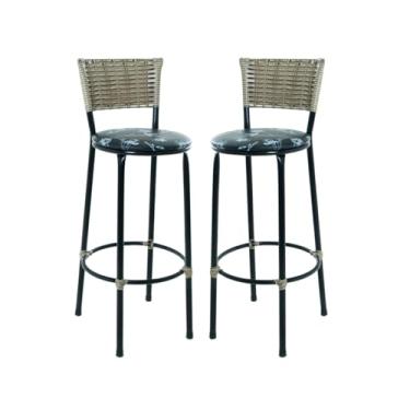 Imagem de Kit 2 Banquetas Cadeiras Altas Bistrô Capuccino Para Cozinha e Bancadas (PRETO FLORIDO)