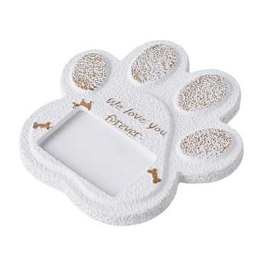 Imagem de KiBcsLic Lápide em formato de pata para cachorro, lápide de 5,9x5,9x0,6 polegadas, acessórios, marcador de sepultura de cimento com moldura para foto, Branco