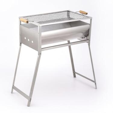 Imagem de Churrasqueira Portátil Galvanizada, 51x32x68cm, Pés Dobráveis, Grelha com Cabo em Madeira