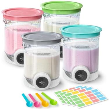 Imagem de Pacote com 4 frascos e tampas em espiral de creme para ninja, compatível com NC700 Series Ninja Swirl Ice Cream & Soft Serve Makers, com 4 colheres e 64 etiquetas graváveis, livre de BPA e lavável na