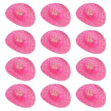Imagem de PATIKIL Mini chapéus de caubói, 12 peças de chapéu de cowboy ocidental em miniatura para artesanato, decoração de festa, fantasia de boneca para animais de estimação, estilo glitter, vermelho rosa