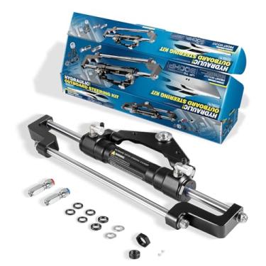 Imagem de Camoo Cilindro de direção hidráulico de montagem frontal HC5345-3 para barcos de popa até 300 HP, pressão máxima 10,3 MPa/1500PSI com válvula de bloqueio bidirecional e acessórios ORB, resistente à