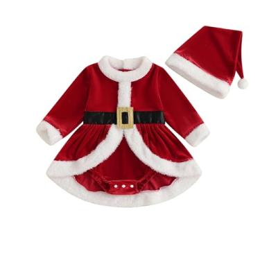 Imagem de Macaquinho de Natal para bebês recém-nascidos, vestido de manga comprida, Papai Noel/Gingerbread Man, 2 peças, roupas infantis de Natal (Papai Noel vermelho, 3 a 6 meses)