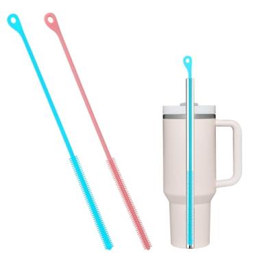 Imagem de 2 Escova de Limpeza de Palhinhas, 24cm Extra Longa Silicone Limpador Palhinhas Reutilizável Ferramenta Limpeza para Metal Vidro Plástico e Cachimbo Dobrável (Rosa, Azul)