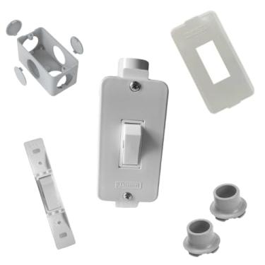 Imagem de KIT Interruptor Branco 1TC + Condulete Sobrepor 4x2pol PVC Antichamas Reforçado (Branco)