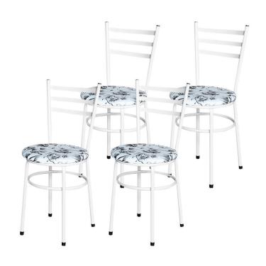 Imagem de Conjunto 4 Cadeiras Epóxi Branca Para Cozinha Assento Estampado Floral Branco