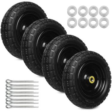 Imagem de Pneus de borracha sólida de 33 cm, sem pneu de 4,00 a 6 com rolamentos de 5/20.3 cm, cubo deslocado de 5,5 cm para carrinho de jardim GOR, carrinho de mão, carrinhos, caminhões manuais e reboques de