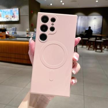 Imagem de HJZSZX Para Samsung S24Plus Carregamento magnético sem fio Silicone líquido Capa de telefone macia Capa traseira (para Samsung S24Plus/Rosa)