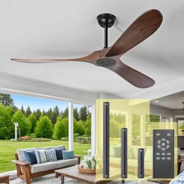 Imagem de Zronon Ventilador de teto de 182 cm sem luz, ventiladores de teto externos de madeira para pátios sala de estar gazebo varanda, interior moderno externo extra grande ventilador de teto sem luzes com