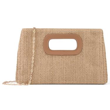 Imagem de RNIEGA Bolsas de mão de palha clutch de verão boho bolsas de praia bolsas de palha para mulheres, Caqui
