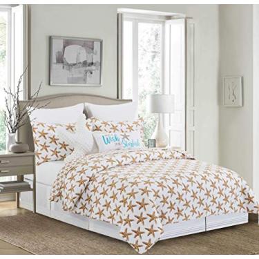 Imagem de C&F Home Conjunto de colcha de algodão Sandbridge Stars Twin de 2 peças, verão, praia, oceano, litoral, reversível, lavável à máquina, leve, conjunto de 2 peças, branco