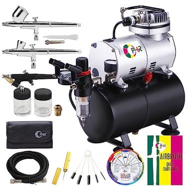 Imagem de OPHIR Kit de aerógrafo profissional de 110 V, conjunto de escova de ar com tanque de ar de 3L, aerógrafos e kit de limpeza de 0,2 mm, 0,3 mm, 0,8 mm, roda colorida, compressor de aerógrafo de 1/6 HP