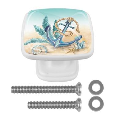 Imagem de LORVIES Pacote com 4 puxadores de armário, armário de cozinha decorativo vidro ABS botão quadrado branco furo único, puxadores de armário de gaveta de cômoda puxadores para casa quarto banheiro 3,1 cm (âncora)