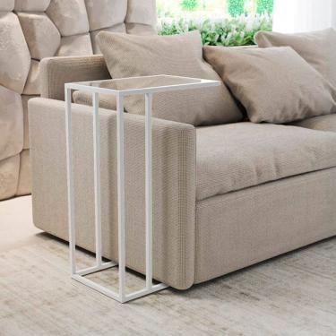 Imagem de Mesa de Apoio Industrial Elena Industrial Branco com Tampo de Vidro