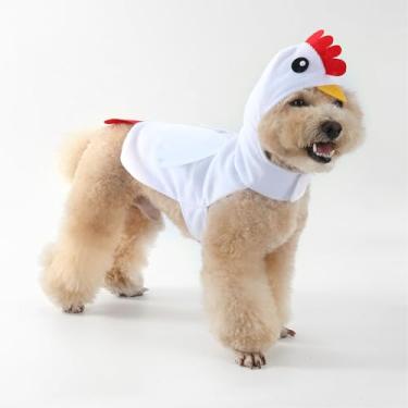 Imagem de SEIS Fantasia de galinha para cães de Halloween, roupas com capuz para animais de estimação de Ação de Graças, cosplay, Páscoa, pintinho, gato, vestuário para gatos pequenos, médios e grandes (branco