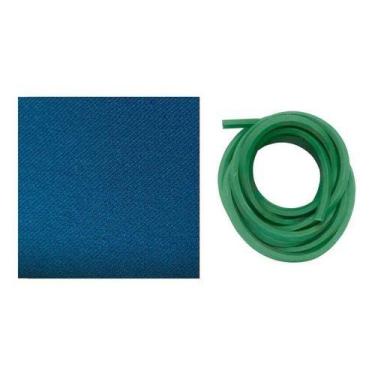 Imagem de Kit 4m Tecido Pano Azul + 6m Borracha L Mesa Sinuca Bilhar - Tacolândi