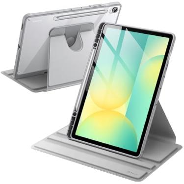 Imagem de JETech Capa Giratória para Samsung Galaxy Tab S10 FE Plus/S10 FE+ 13,1 Polegadas com Porta S Pen, Case Protetora de Suporte com Rotação de 360 Graus e Parte Traseira Transparente (Prata)