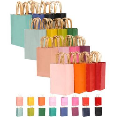 Imagem de Sacos de papel qiqee, pacote com 32, com alças, 21x15x8cm, 16 cores