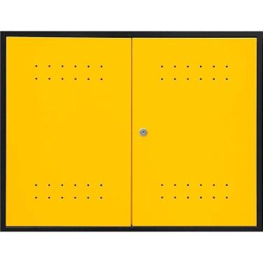 Imagem de Armário Superior Multiuso Modular Vonder Aéreo Capacidade 15kg Aço Carbono Preto E Amarelo Fechadura