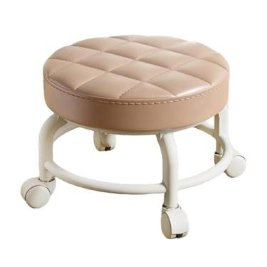 Imagem de Baoblaze Banqueta giratória, banco de trabalho, assento baixo com rodinhas, leve, giratória de 360 ​​graus para cozinha, exercícios de joelho, flexões, salão, Cáqui