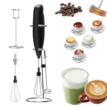 Imagem de Mini mixer, Mixer portatil Com Suporte E Misturador Duplo RemovíVel – 2 em 1, Misturador de bebidas, Espumador de leite, Adequado Para Café, Latte, Matcha, Chocolate Quente, Preto
