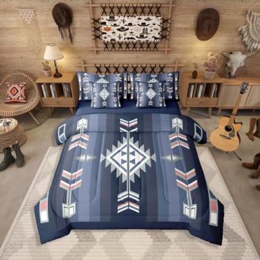 Imagem de Erosebridal Jogo de cama king-size boêmio ocidental de 7 peças com lençol de casal asteca do sudoeste, vintage, boêmio, étnico, para crianças e adultos, conjunto de cama rústica de fazenda
