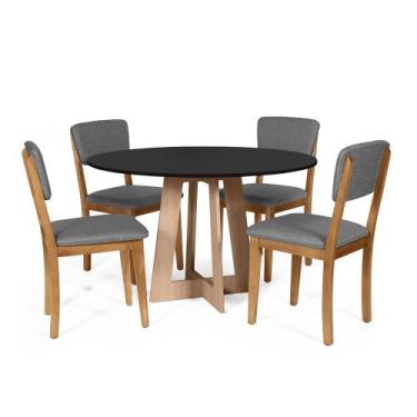 Imagem de Mesa de Jantar Redonda Montreal Pret/Jade com 4 Cadeiras Estofadas Ell