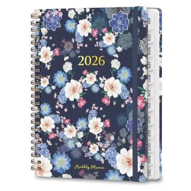 Imagem de Agenda 2026, agenda diária acadêmica (janeiro de 2026 a dezembro de 2026), caderno de planejamento de capa dura para acessórios de escritório e material escolar, flor azul