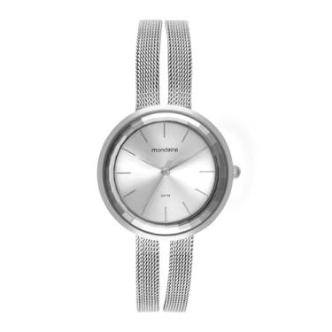 Imagem de Mondaine Relógio Feminino Prata Malha Dupla Efeito Metálico