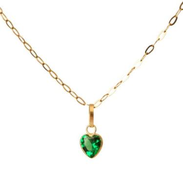 Imagem de Cordão Feminino Bailarina Ouro 18 K 750 50cm Pingente Coração Verde - 