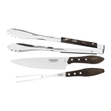 Imagem de Jogo para Churrasco Tramontina em Aço Inox com Cabo Castanho Polywood 