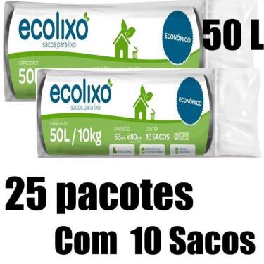 Imagem de Kit Saco De Lixo 50L Preto C/10Un - Ecolixo  25 Pacotes 