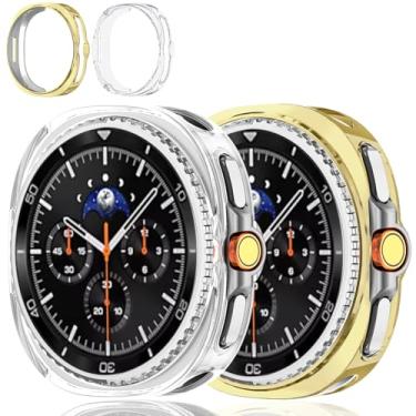 Imagem de OHPROCS Pacote com 2 capas compatíveis com Samsung Galaxy Watch 8 Classic 46 mm 2025 TPU macio capa protetora para Galaxy 8 Classic acessórios (dourado + transparente, Galaxy Watch 8 Classic 46 mm)