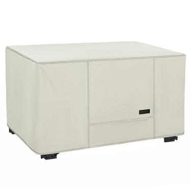 Imagem de NettyPro Capa de mesa de fogueira resistente ao desbotamento retangular à prova d'água resistente ao ar livre cobertura de fogueira para lareira a gás propano retângulo de mesa, 111 x 71 x 61 cm, bege