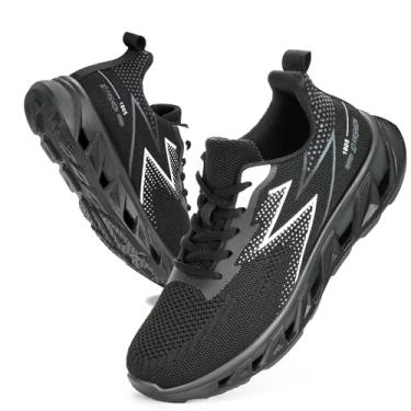 Imagem de ZVC Tênis feminino de caminhada, tênis de corrida, antiderrapante, respirável, com cadarço, confortável, para trabalho, Preto, 37