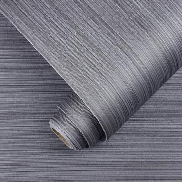 Imagem de Papel de parede cinza escuro Grasscloth Peel and Stick Papel de parede de linho 39.9 cm x 497.8 cm Vintage Texture Contact Paper autoadesivo Faux Grasscloth papel de parede para quarto, armários