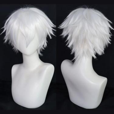 Imagem de Peruca ANOGOL de cabelo sintético branco curto para homens de Hallowee