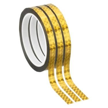 Imagem de PATIKIL Fita de filme de poliéster metalizada 9,5 cm x 50 m, 3 peças de fita decorativa metálica a laser dourada fita adesiva espelhada para detalhes de parede de arte gráfica de paredes de acabamento