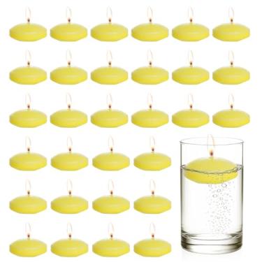 Imagem de Velas flutuantes - Pacote com 20 velas flutuantes de 5 cm para centros de mesa, bom para Halloween, Natal, Ação de Graças, Ano Novo e muito mais - Bom para decoração de casa e centros de mesa (amarelo