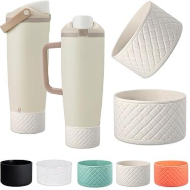 Imagem de [Pacote com 2] Bota de silicone para Owala Sway FreeSip 850 g e garrafa de 1134 g - Capa protetora antiderrapante, capa de base à prova de choque, para protetor inferior Owala Free Sip (creme