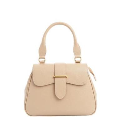 Imagem de Bolsa Tiracolo em Couro Legítimo Bege com Alça de mão Leopoldine-Feminino