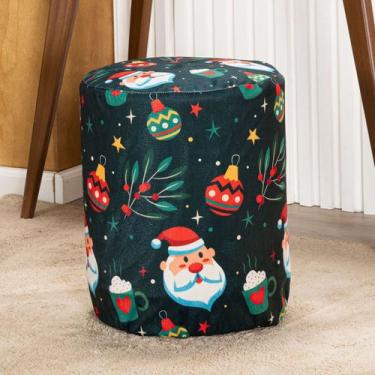 Imagem de Capa de Puff Redondo Grande Avulsa Estampada Natalina Ajustável com El