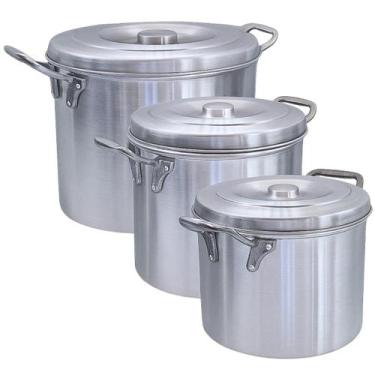 Imagem de KIT 3 CALDEIRÃO Nº 18 20 22 HOTEL PANELA ALUMÍNIO POLIDO PROFISSIONAL 