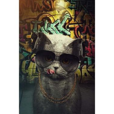 Imagem de Quadro Decorativo Gato Rapper Street Art 1 Tela