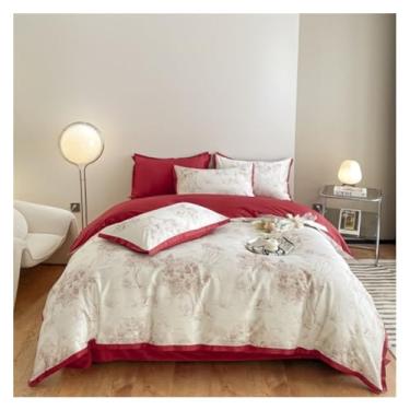 Imagem de ZDJZMGZ Conjunto de edredom Queen com estampa floral, conjunto de 4 peças, lençol de algodão com fronha, macio e amigo da pele (cama de 1,5/1,8 m)