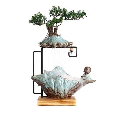 Imagem de XFNVXC Fonte de mesa fonte de mesa interior cerâmica atomizada fonte de mesa bonsai alpino chinês Liuxiang fonte decorativa mesa escritório cachoeira fontes de mesa fonte de água fonte de água
