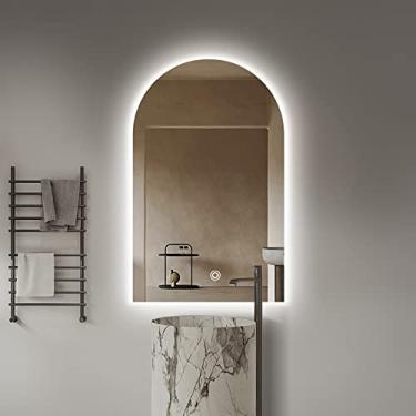 Imagem de Espelho arqueado, espelho de casa de banho sem moldura com luzes retroiluminadas, espelho de parede espelho à prova de explosões espelho de toucador decorativo moderno regulável (tamanho: 50 * 90 cm)