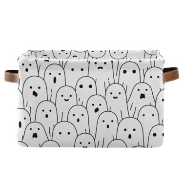 Imagem de xigua Cesta de Armazenamento Fantasma de Halloween Caixas de Armazenamento de Lona Duráveis com Alças Grandes Caixas de Armazenamento Dobráveis para Prateleiras, Escritório Doméstico, Brinquedos, Armá