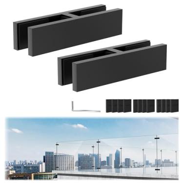 Imagem de Gyykzz Pacote com 2 grampos pretos de vidro para vidro, clipe de dupla face de 180 graus adequado para balaustrada Thinkness de 10 mm a 13 mm, suporte de corrimão SST304 para cerca, deck de varanda